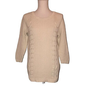 CYNTHIA ROWLEY Sz L Cream Grandmacore Aesthetic Sweater Cotton Buttons Down Back